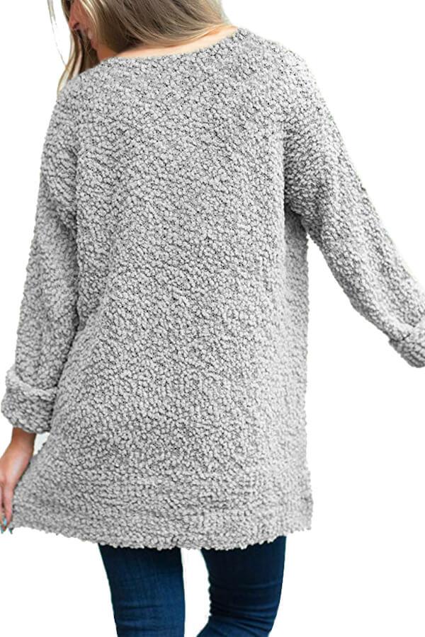 V Neck Popcorn Texture Loose Fit Sweater