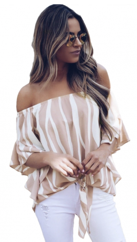 Off The Shoulder Vertical Stripes Blouse