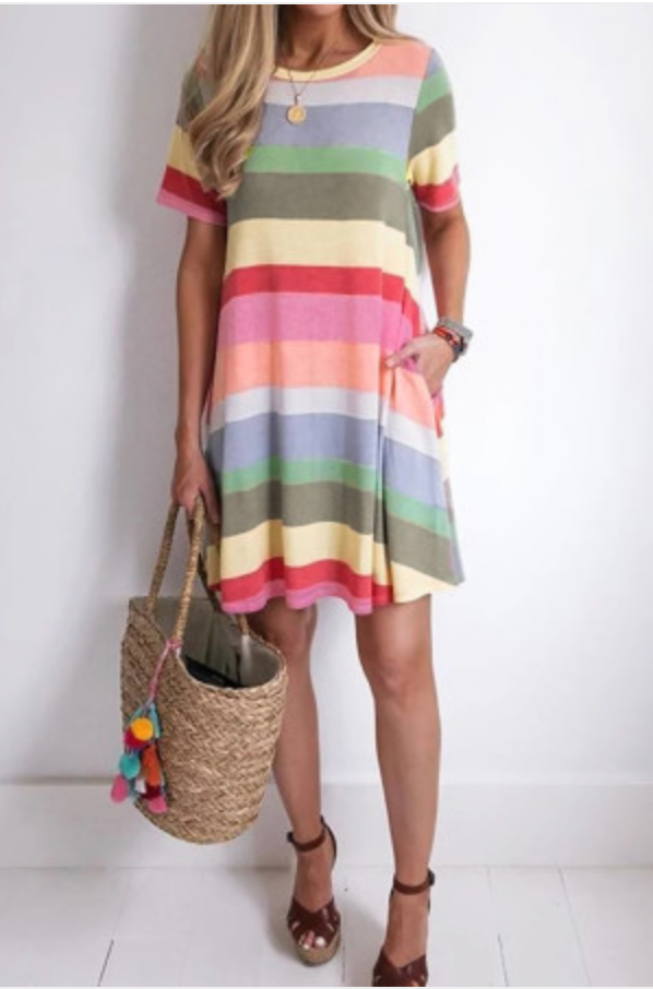 Striped Color Block Casual T-Shirt Dress