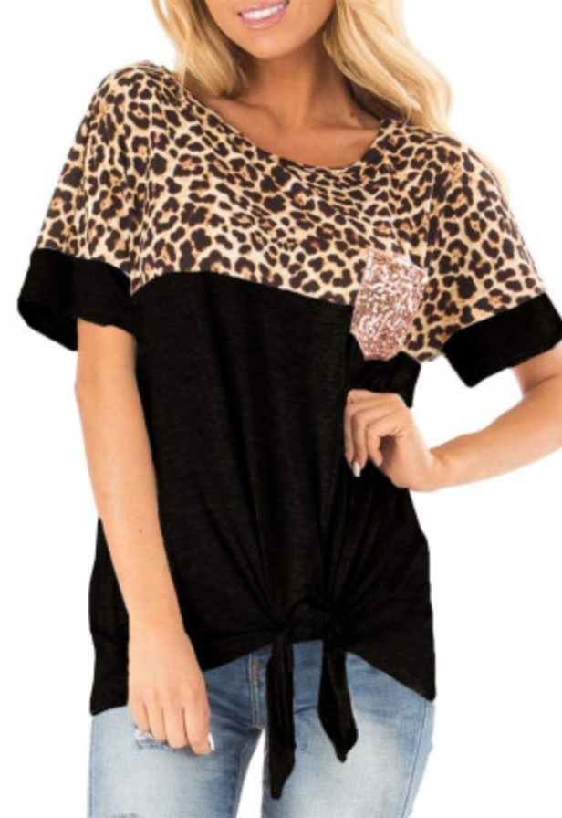 Leopard Patchwork Knot Shirt