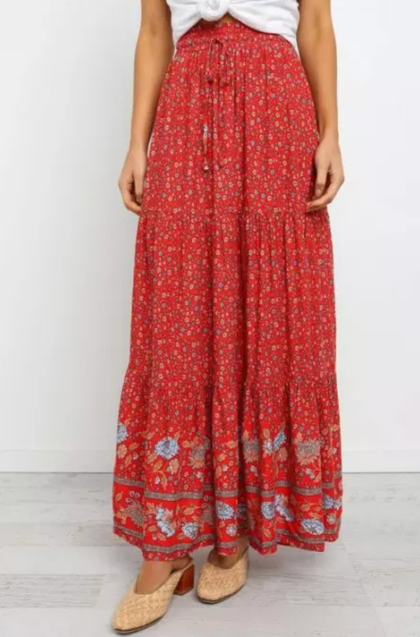 Boho Floral Print Maxi Skirt