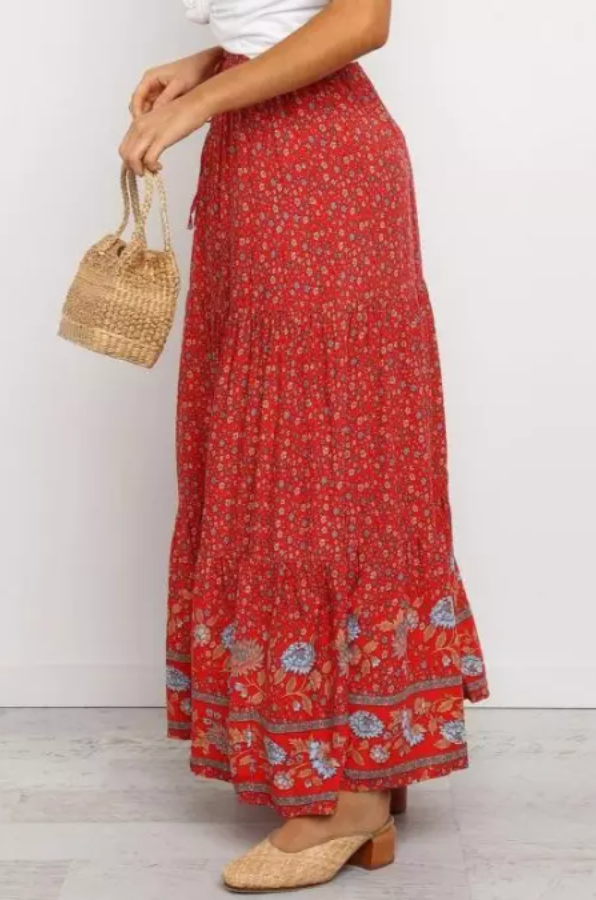 Boho Floral Print Maxi Skirt