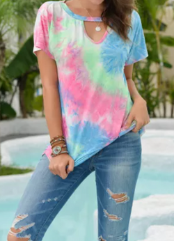 Tie Dye Hollow Out Front Twisted Top