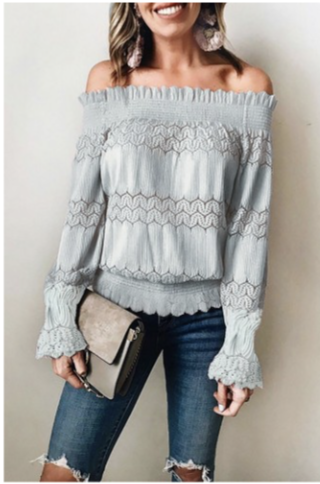 Off Shoulder Ruffle Lace Crochet Blouse
