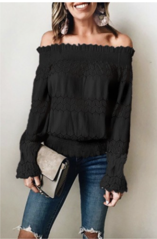 Off Shoulder Ruffle Lace Crochet Blouse