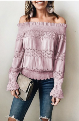 Off Shoulder Ruffle Lace Crochet Blouse