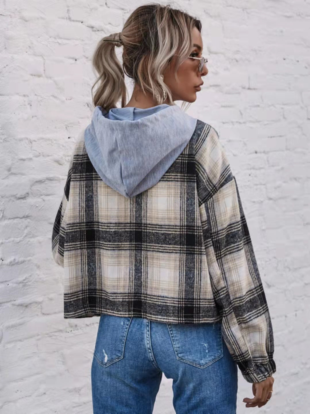 Shacket plaid button down Hoodir