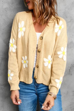 Yellow Button Down Floral Cardigan