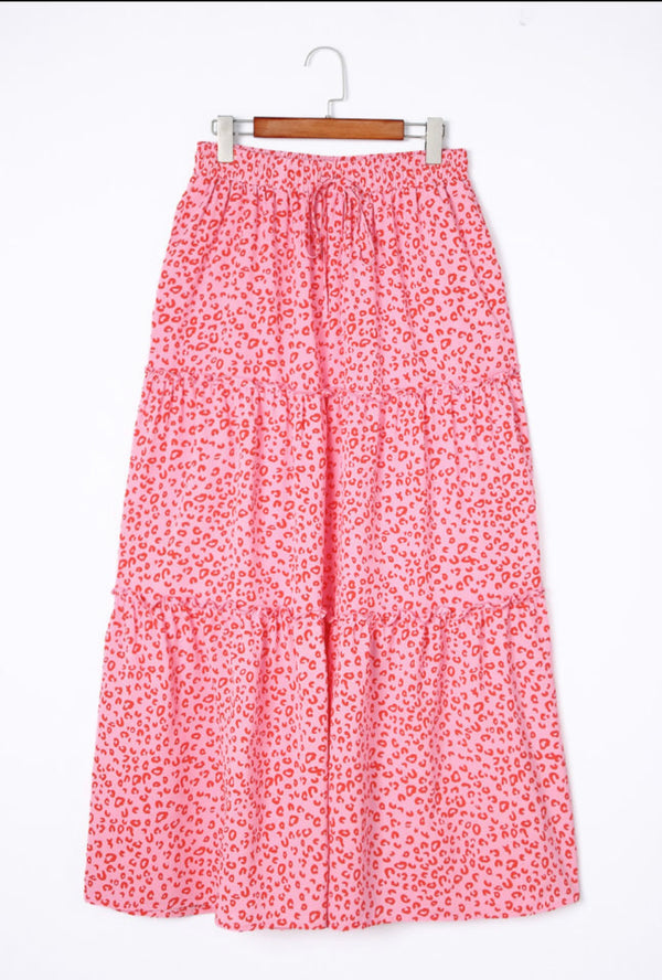 Pink leopard maxi skirt