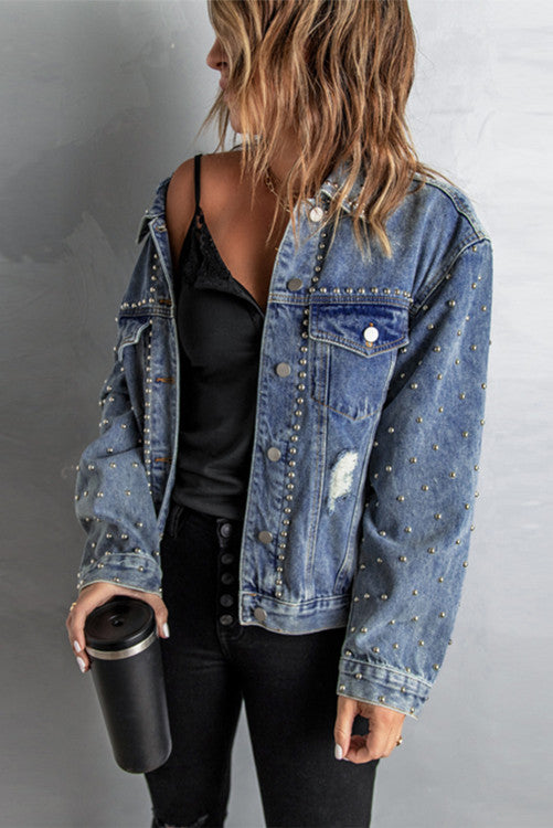 Embellished Distressed Denim Jacket