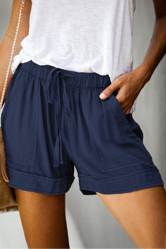 Pocketed Drawstring  Shorts