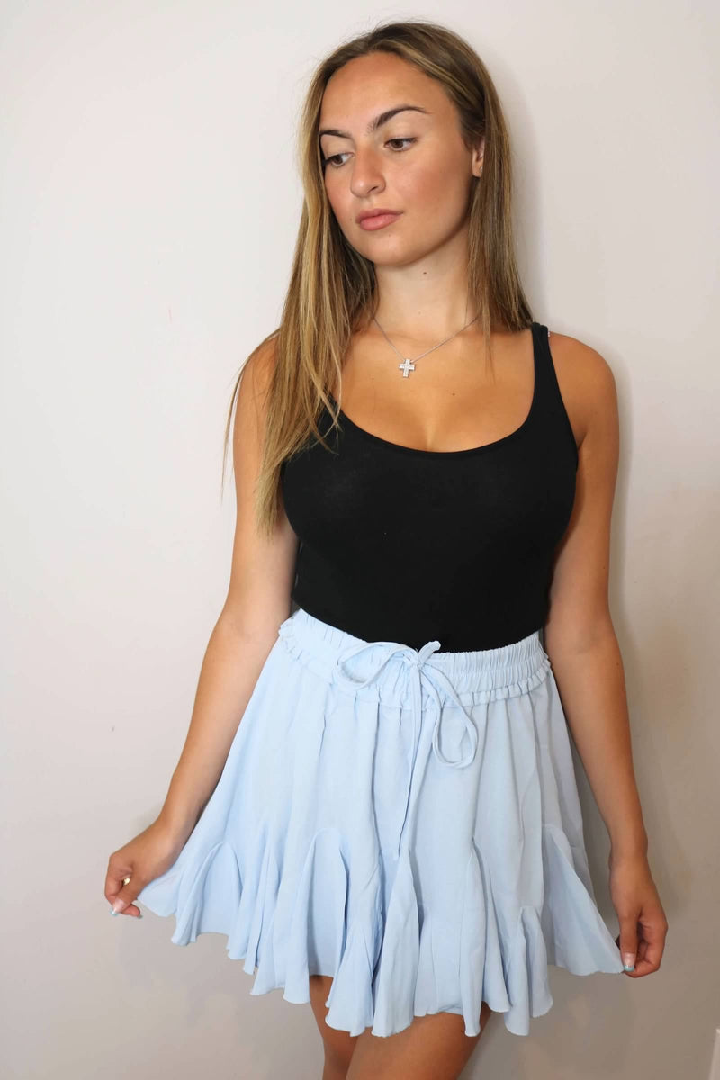 Blue High Waisted Pleated Skirt