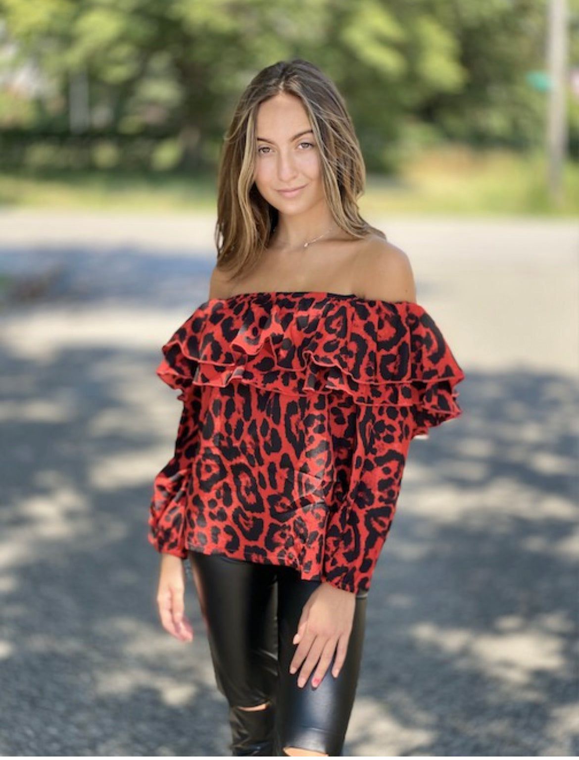 Leopard Off The Shoulder Top