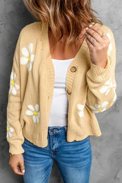 Yellow Button Down Floral Cardigan