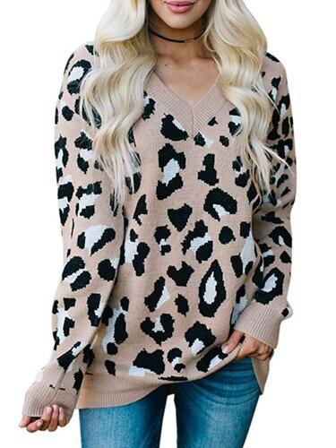 Leopard Pattern Pullover Sweater