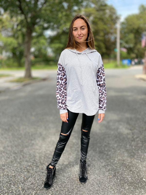 Pull over leopard hooded