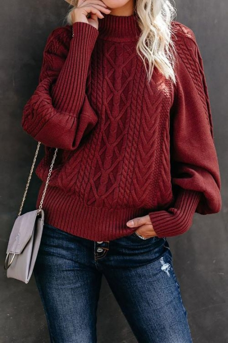 Cable-Knit Balloon Sleeve Sweater