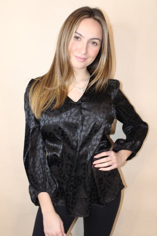 Black Cheetah Silk Blouse