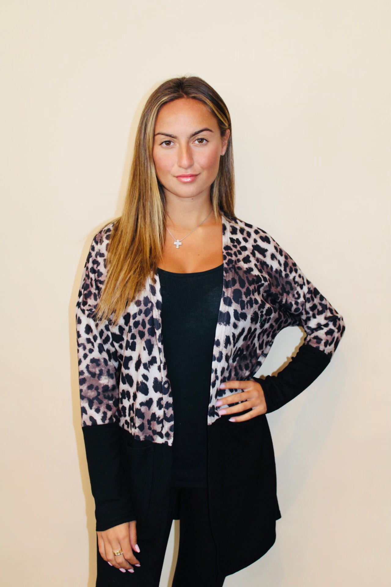 Black Leopard Print Pocket Cardigan