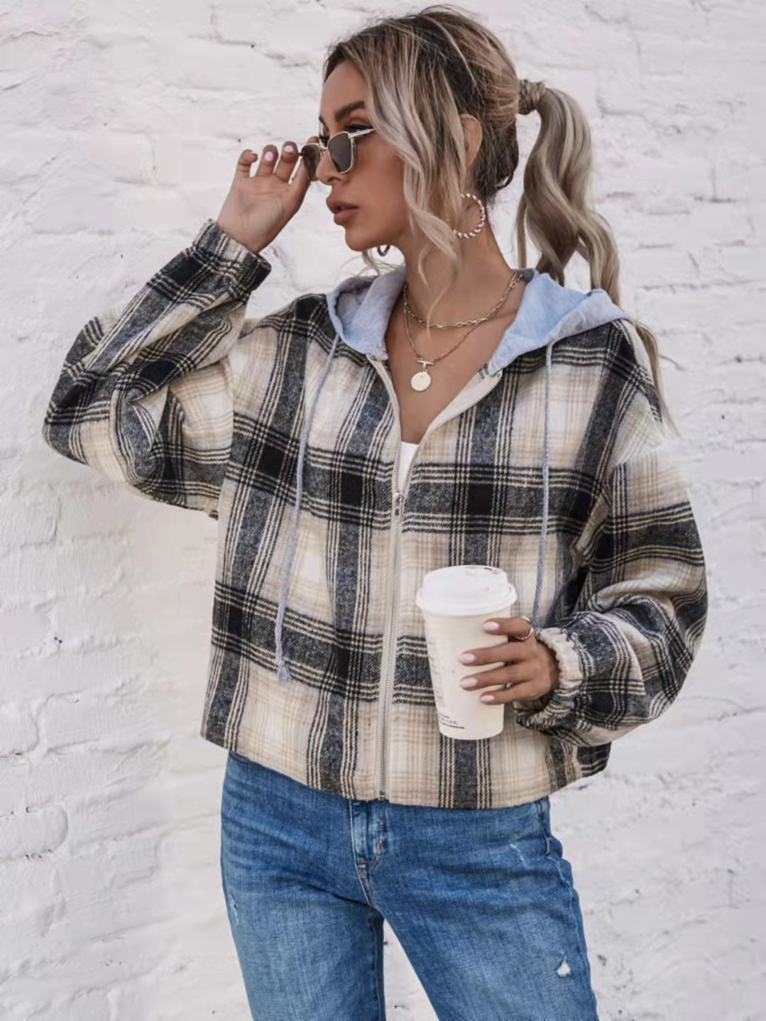 Shacket plaid button down Hoodir