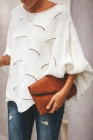 Wave Hem Long Sleeve Hollow Out Sweater