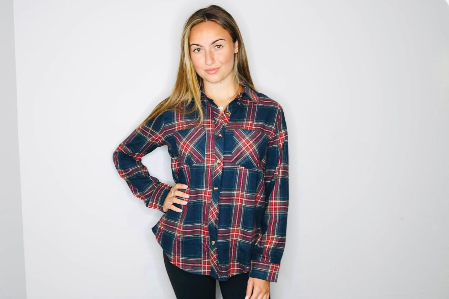 Plaid Button Down Long Sleeve Top