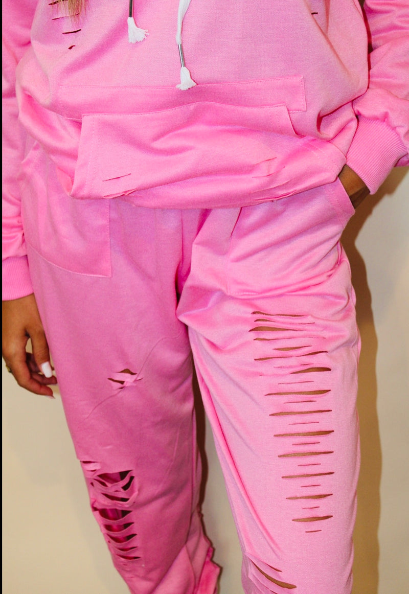 Pink Ripped Sweatsuit