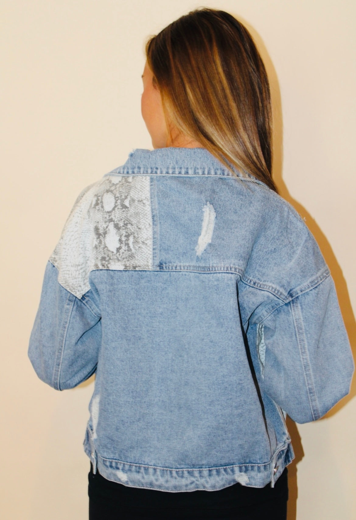 Snakeskin Patched Denim Jacket