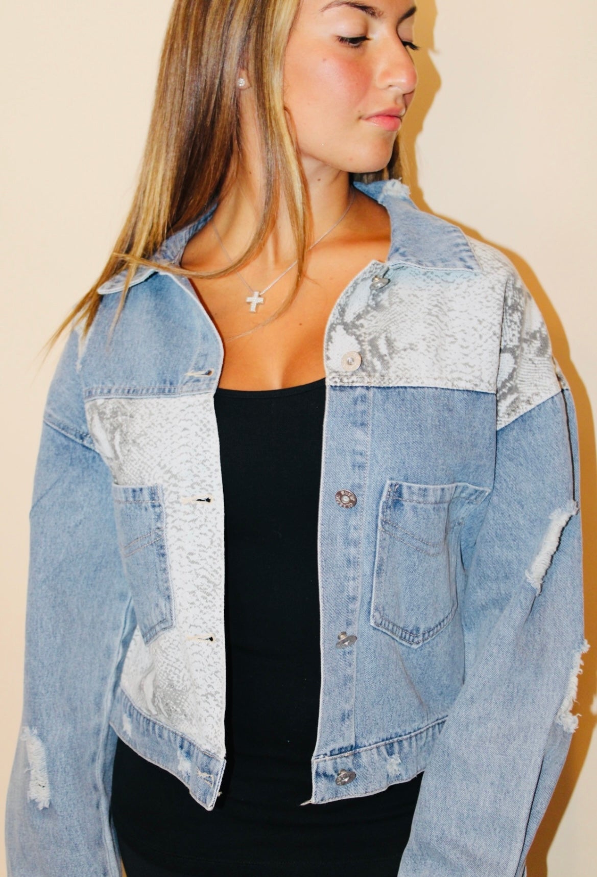 Snakeskin Patched Denim Jacket