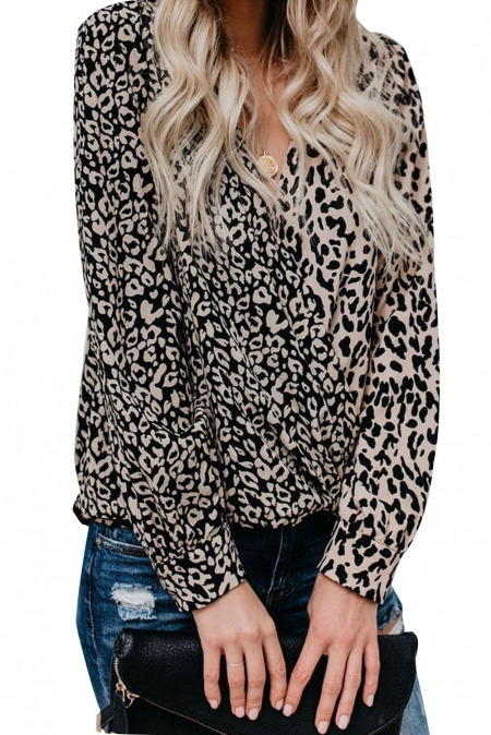 Leopard Out Of Sight Mixed Print Drape Blouse