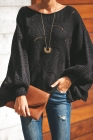 Wave Hem Long Sleeve Hollow Out Sweater