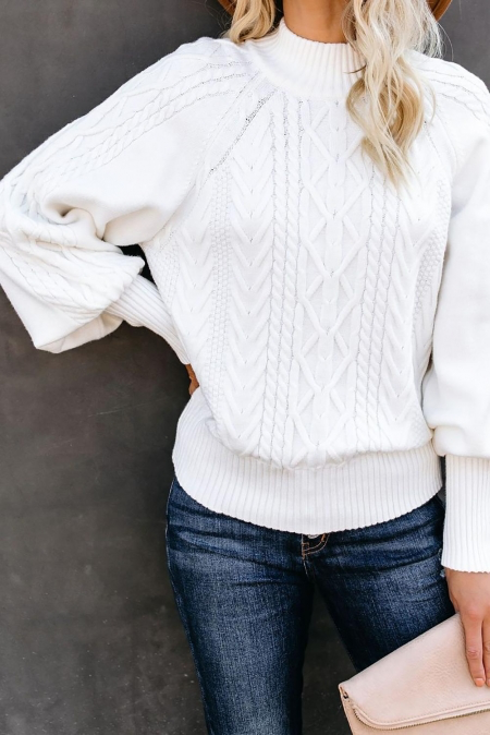 Cable-Knit Balloon Sleeve Sweater