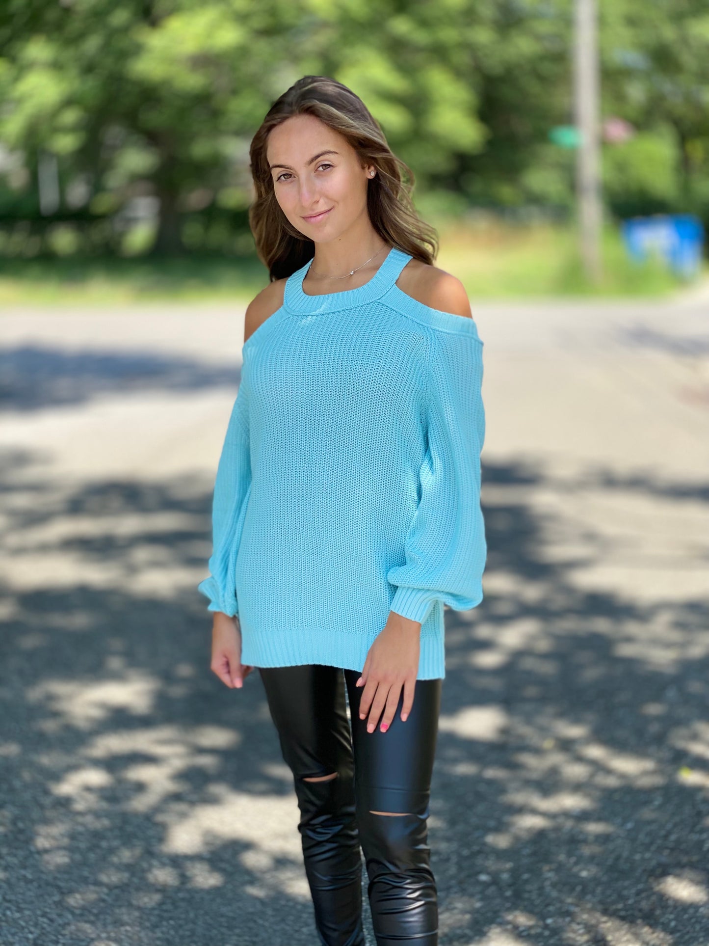 Cold shoulder sweater